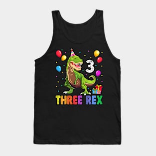 Kids Three Rex 3rd Birthday Third Dinosaur 3 Year Old Tank Top